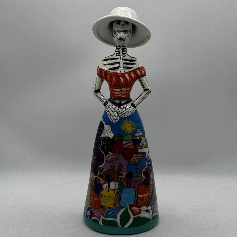 Day of the Dead Catrina Figure Clay Handmade Hand Painted Mexican Folk Art 12
